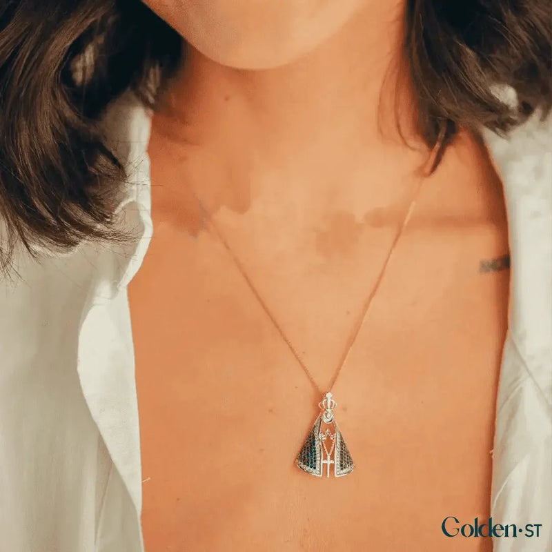 Colar Nossa Senhora Aparecida - Dupla Face com Manto de Zircônia - (COMPRE 1 LEVE 2)
