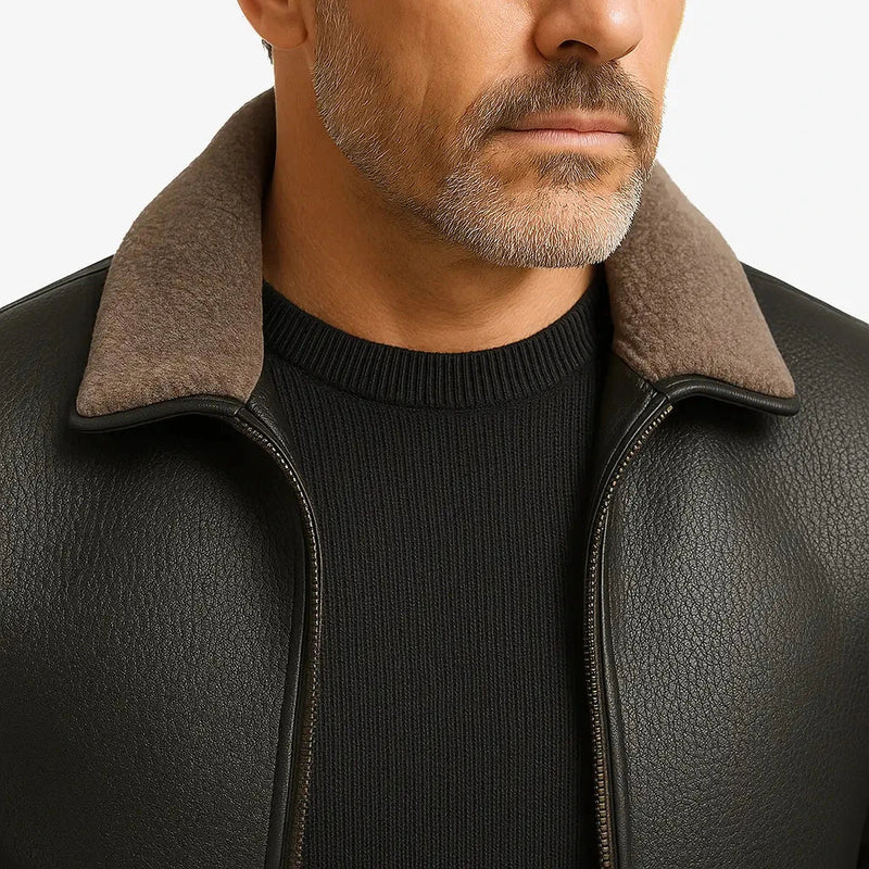 Jaqueta Masculina em Couro com Forro de Cashmere